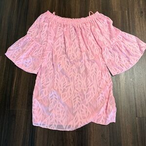 Lilly Pulitzer Pink Leaf Pattern Off-Shoulder coverup dress